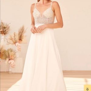 NWT Lulus Luxe Bridal True Love White Beaded Rhinestone Maxi Dress size 2